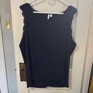 Elle Navy Blue Scallop-Edge Tank Top